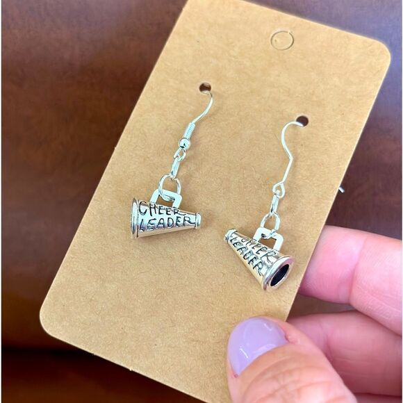 Cheerleader Silver Tone Dangle Drop Earrings New - Picture 1 of 2